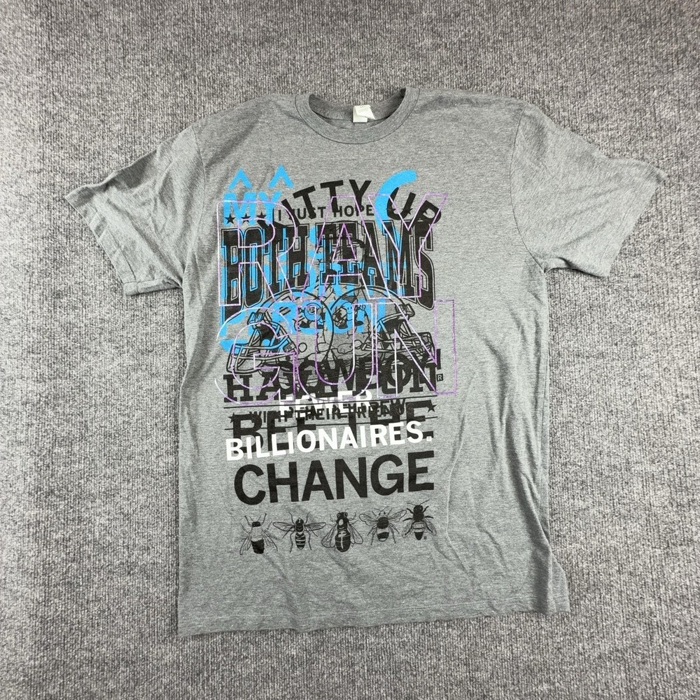 Tultex Shirt Mens Large Gray Billionaires Change Bee Football Graphic Tee